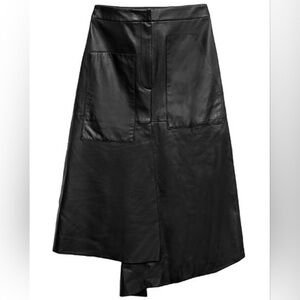 Tibi Size 0 Asymmetrical Lamb Leather Skirt Black